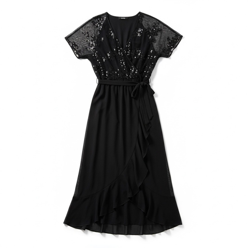 Source Unknown Plus Size 2X Party Sequin Black High Low Dress 283